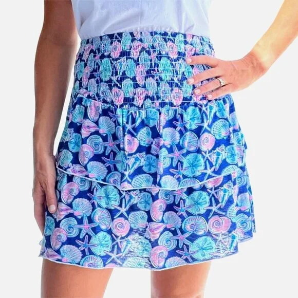 NWT Simply Southern Navy/Pink Shirred Skirt Starfish & Shell Print~Above Knee XL - Picture 1 of 10